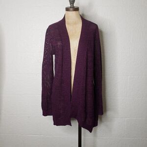 AB Studio Purple & Black Open Knit Cardigan Sweater Size Medium
